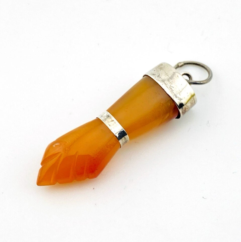 Vintage Brazilian Carnelian Mano Fico Figa Hand Fist Charm Sterling Findings