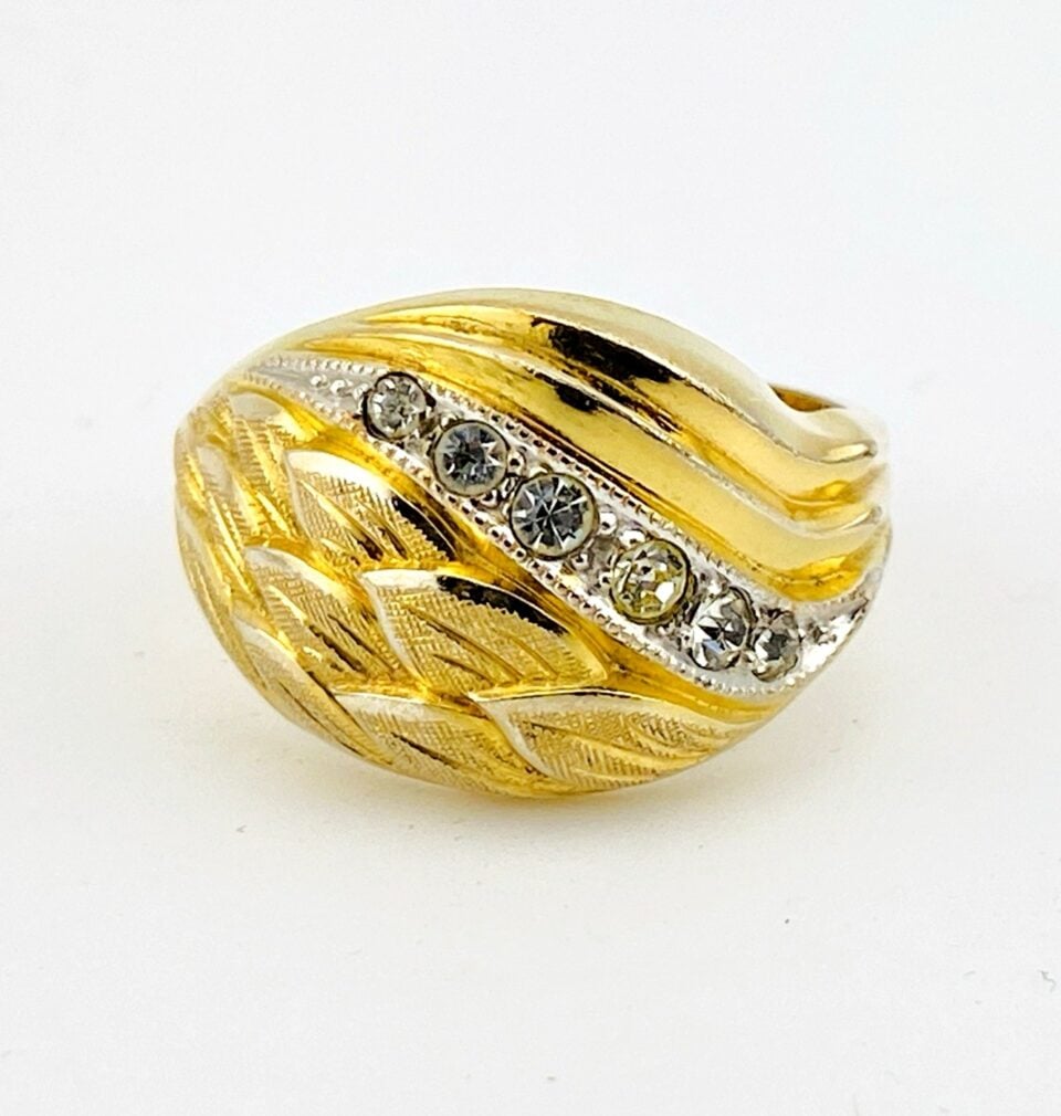 Vintage Barrasso & Blasi Gold Filled Bombe Ring with Clear Crystals – Size 7.75 – 1950s