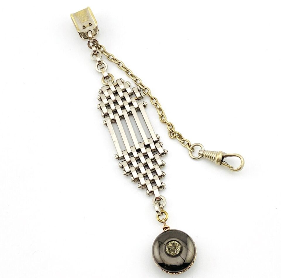 Art Deco Watch Chain Fob Anthracite Druzy Pennsylvania Diamond Silver Tone | 9472