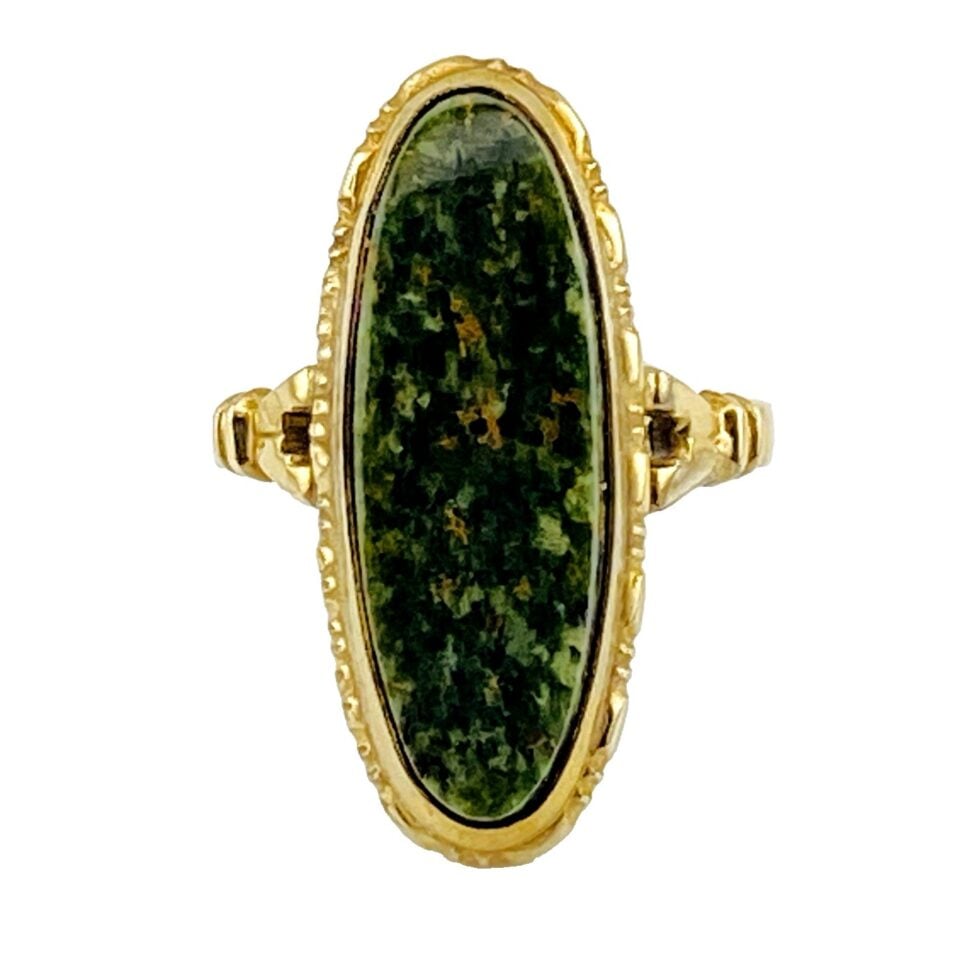 Vintage Uncas Moss Agate Ring – 10k Gold Filled – North–South Setting – Size 6
