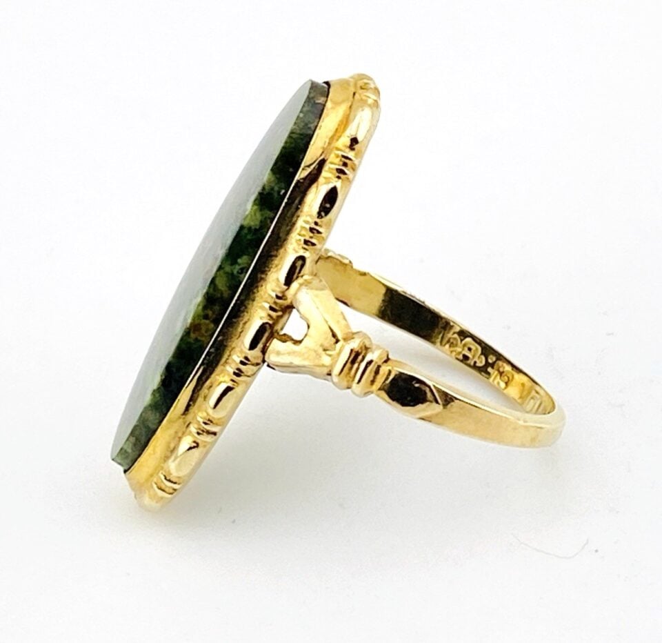 Vintage Uncas Moss Agate Ring – 10k Gold Filled – North–South Setting – Size 6