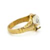 Vintage Artisan Brass Statement Ring with Faceted Glass Stone – Size 5.5 – 1950s