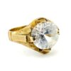 Vintage Artisan Brass Statement Ring with Faceted Glass Stone – Size 5.5 – 1950s