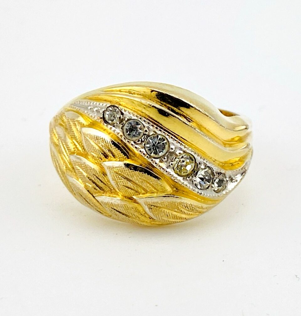 Vintage Barrasso & Blasi Gold Filled Bombe Ring with Clear Crystals – Size 7.75 – 1950s