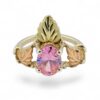 Vintage Black Hills Gold Ring with Pink CZ – Sterling Silver & 12k Leaves – Size 5