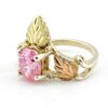 Vintage Black Hills Gold Ring with Pink CZ – Sterling Silver & 12k Leaves – Size 5