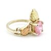 Vintage Black Hills Gold Ring with Pink CZ – Sterling Silver & 12k Leaves – Size 5
