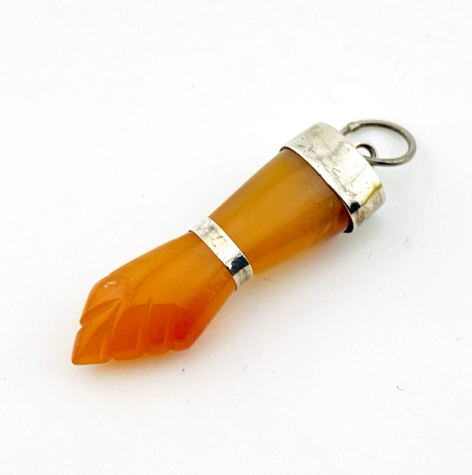 Vintage Brazilian Carnelian Mano Fico Figa Hand Fist Charm Sterling Findings
