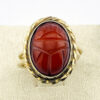 Carnelian Scarab Yellow Gold Filled Ring – front view.