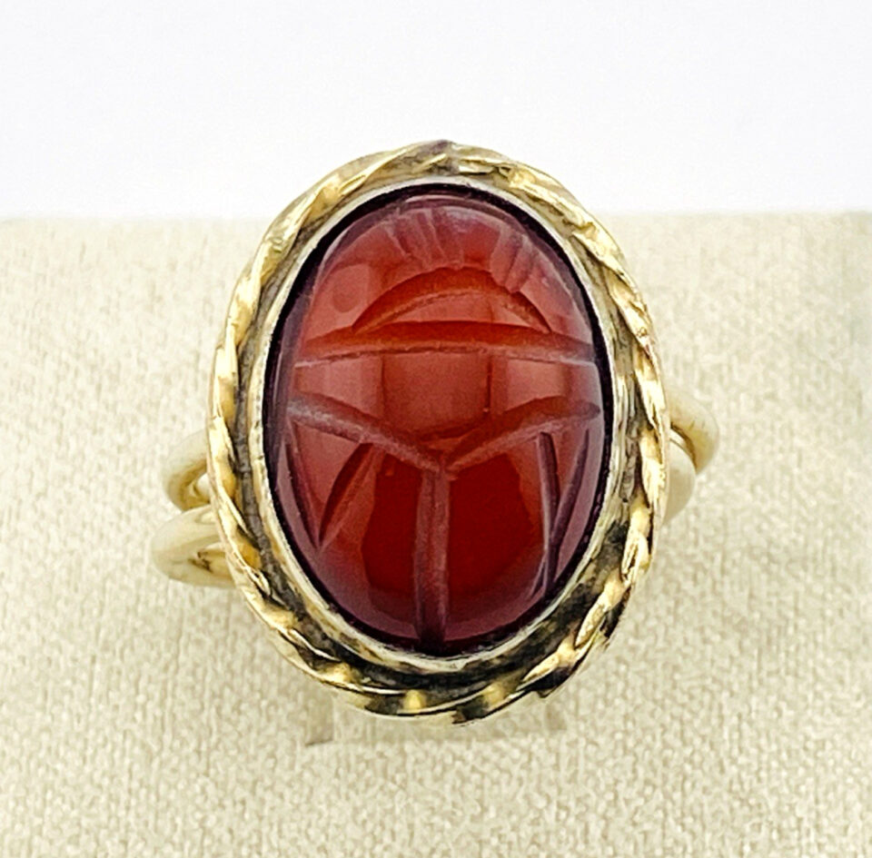 Vintage Carnelian Scarab Ring in Gold Filled – Adjustable Double Shank