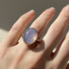 Vintage Chalcedony Scarab Ring ion woman's hand.