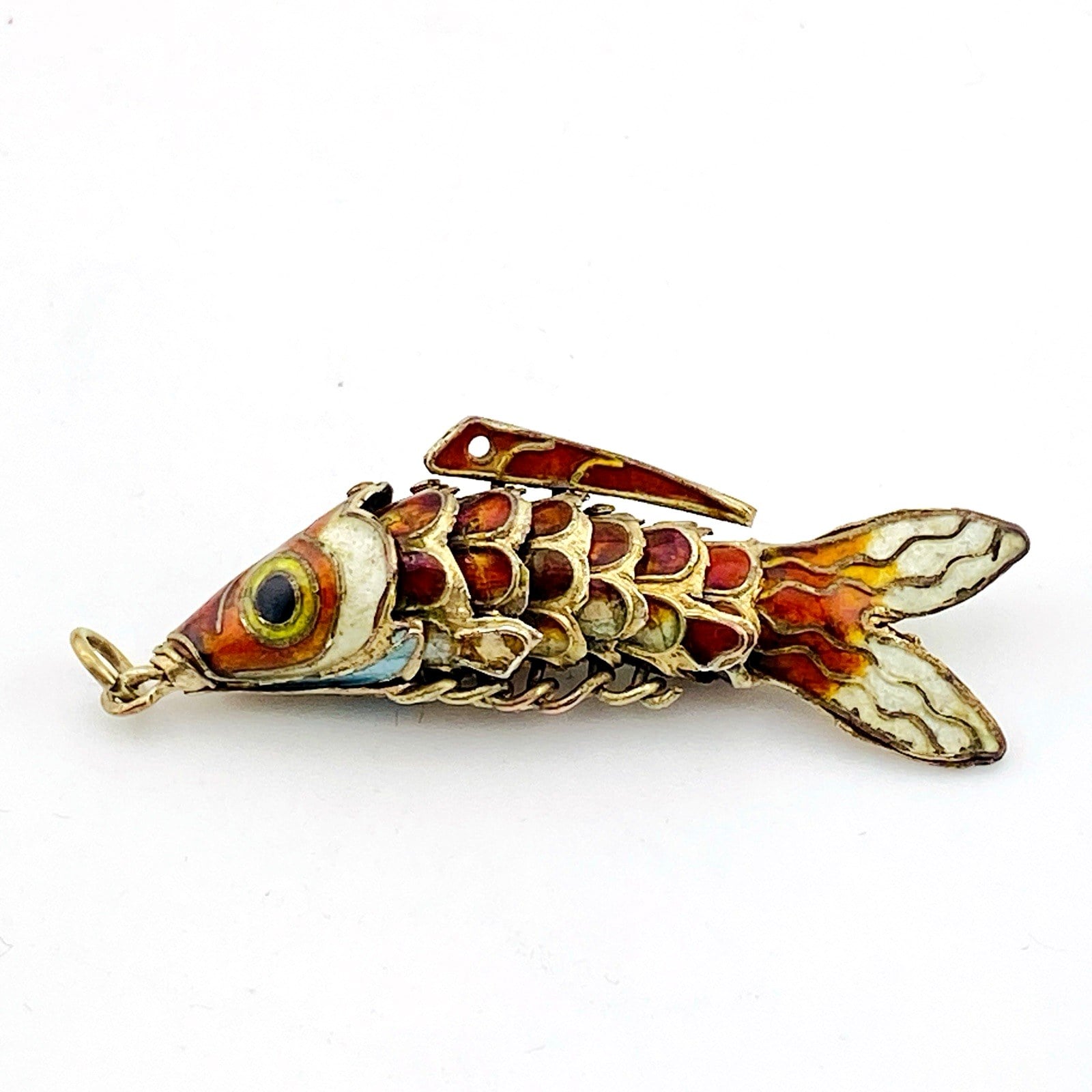 Vintage Enameled Fish Pendant – Gold Over Sterling Silver – Articulated “Wiggly” Design