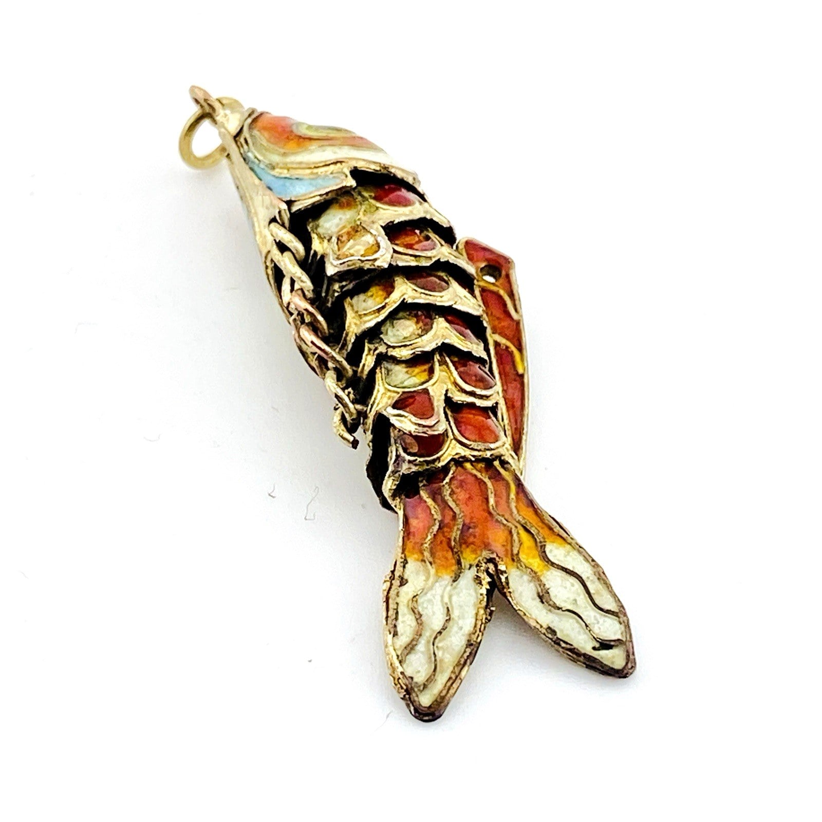 Vintage Enameled Fish Pendant – Gold Over Sterling Silver – Articulated “Wiggly” Design