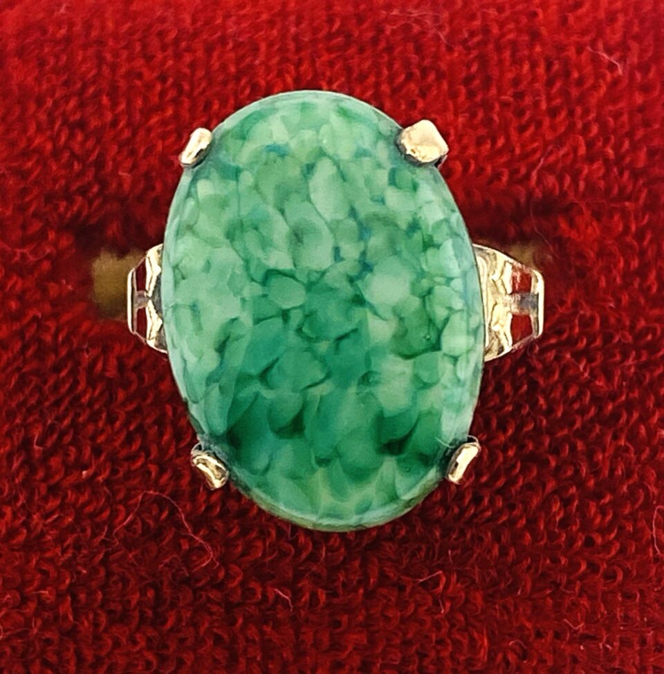Vintage Gold Filled Ring with Jade Simulant Cabochon – Size 5.5