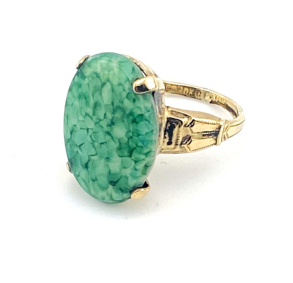 Vintage Gold Filled Ring with Jade Simulant Cabochon – Size 5.5