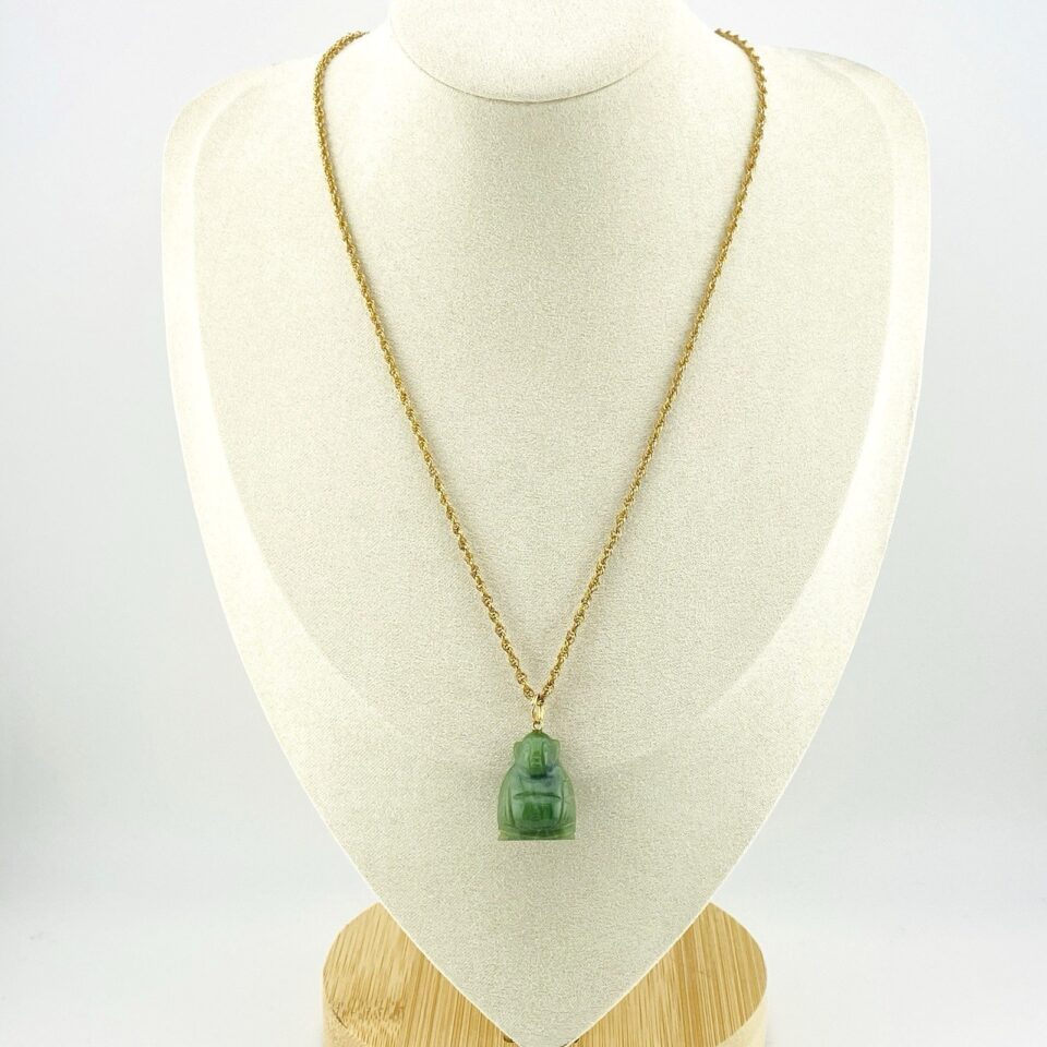 Vintage Jade Buddha Pendant Gold Filled Necklace