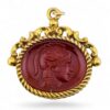 Vintage Pressed Glass Cameo Fob Pendant – Greco-Roman Centurion – Gold Tone