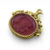 Vintage Pressed Glass Cameo Fob Pendant – Greco-Roman Centurion – Gold Tone