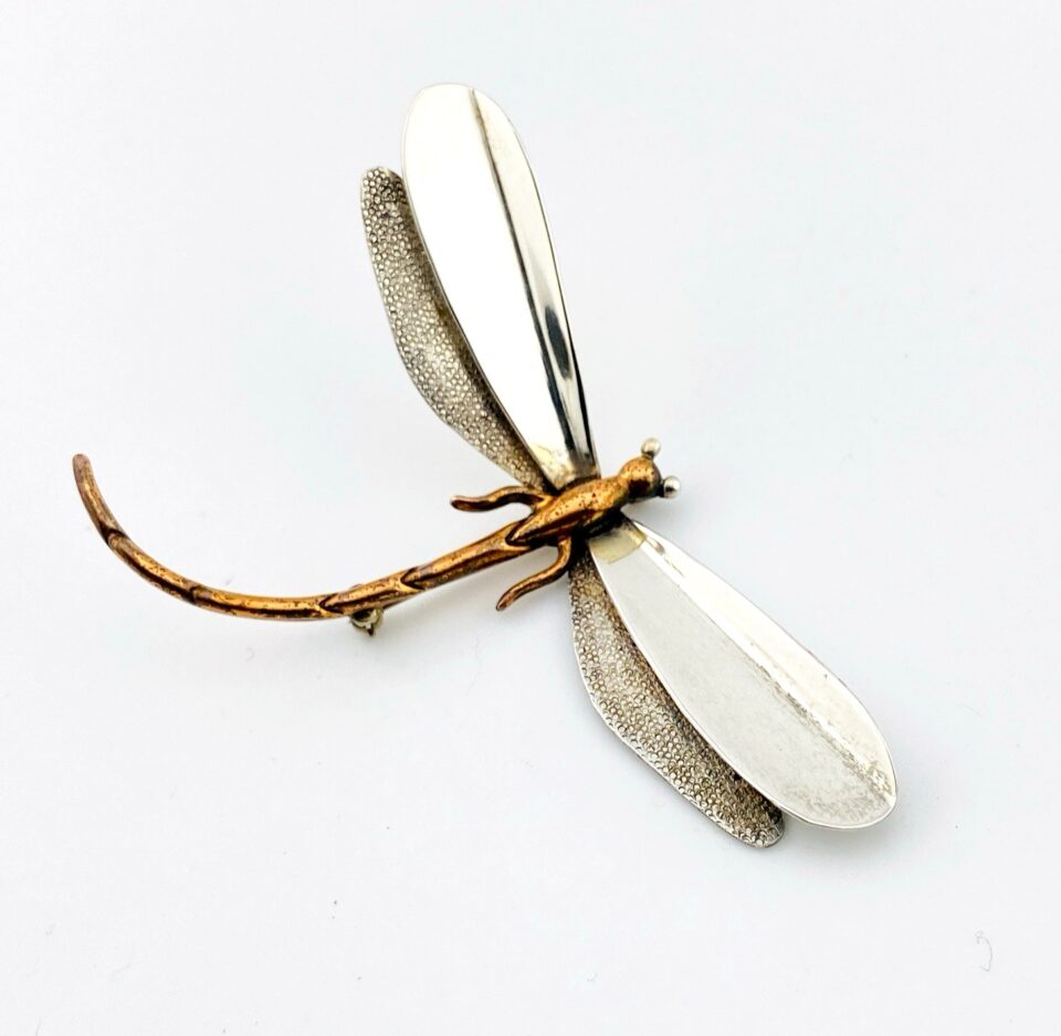 Vintage Taxco Dragonfly Brooch – Sterling Silver & Copper – Mixed Metals – Signed Cony