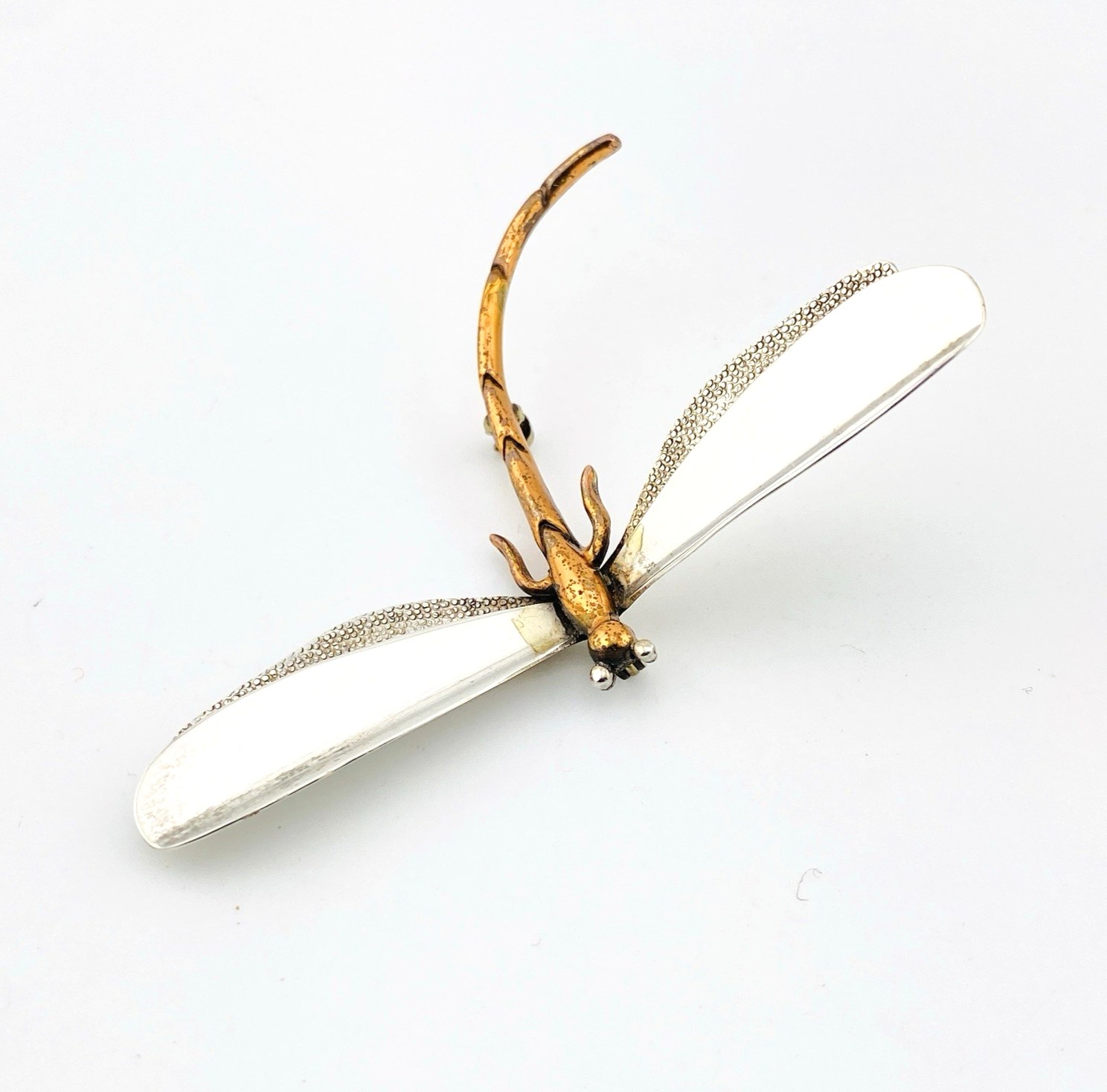 Vintage Taxco Dragonfly Brooch – Sterling Silver & Copper – Mixed Metals – Signed Cony