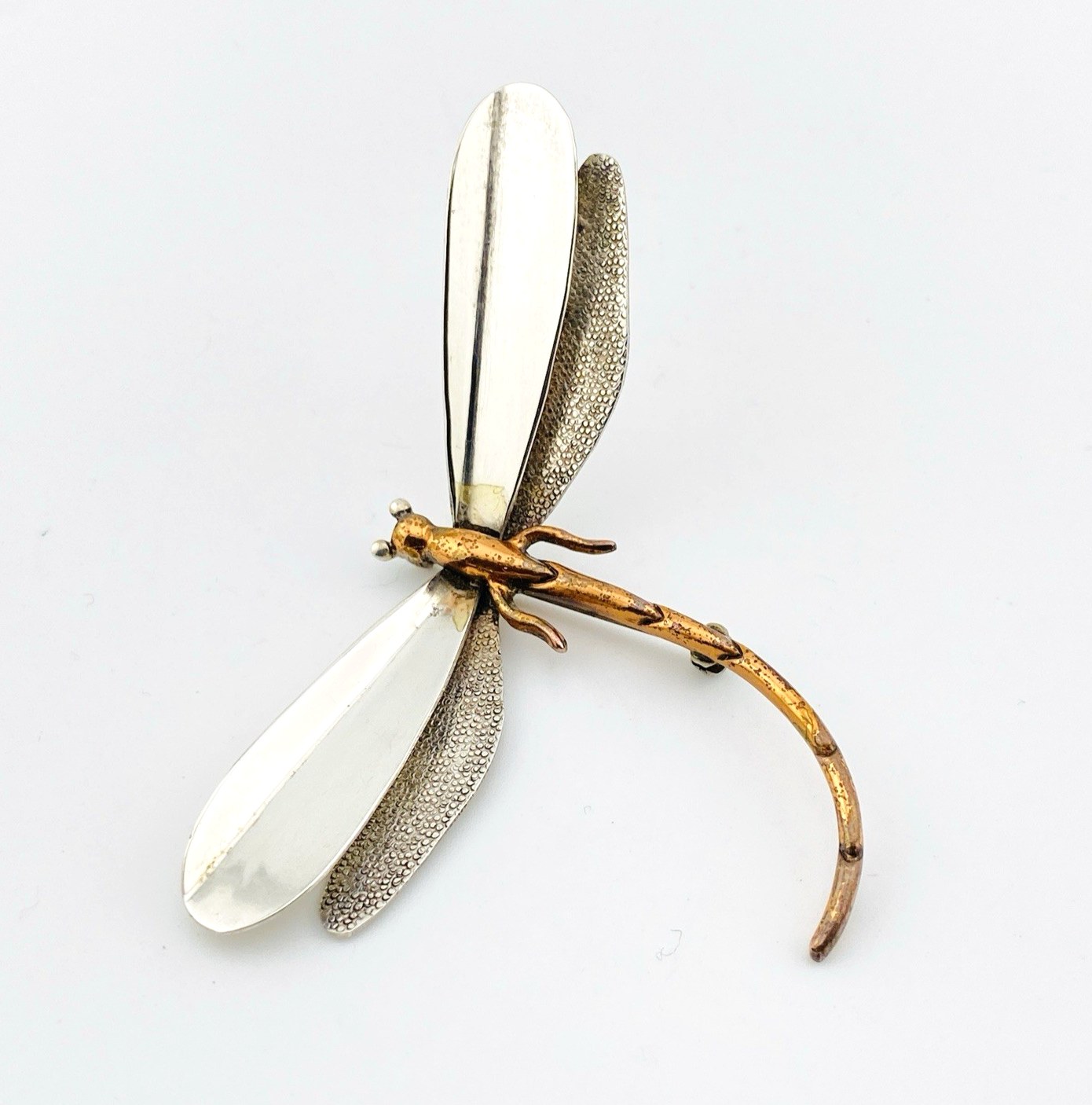 Vintage Taxco Dragonfly Brooch – Sterling Silver & Copper – Mixed Metals – Signed Cony