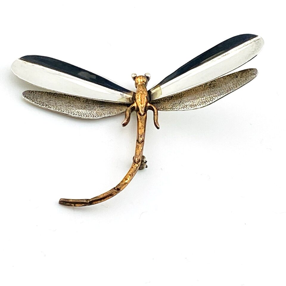 Vintage Taxco Dragonfly Brooch – Sterling Silver & Copper – Mixed Metals – Signed Cony