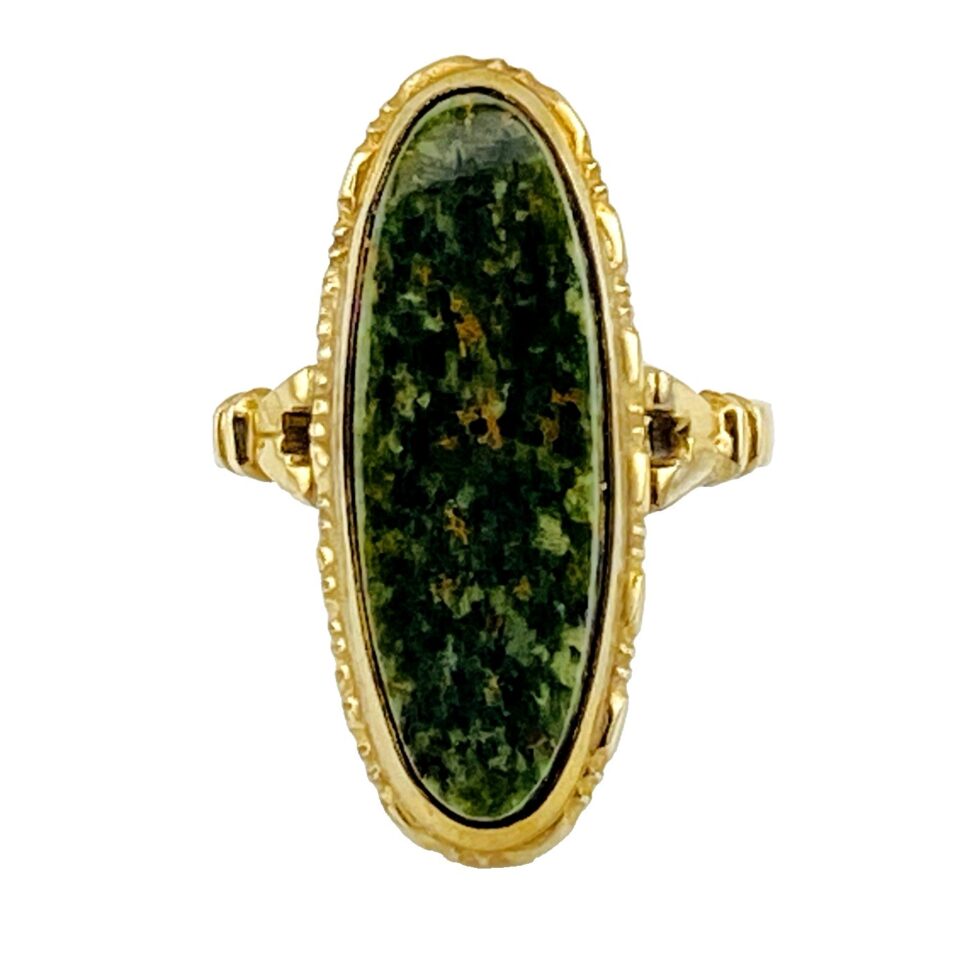 Vintage Uncas Moss Agate Ring – 10k Gold Filled – North–South Setting – Size 6