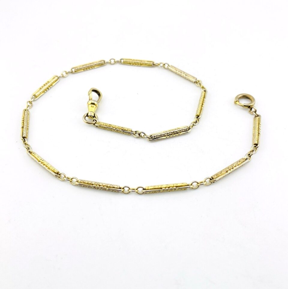 Vintage White Gold Filled Bar Link Pocket Watch Chain – WHB & Co – 13 Inches