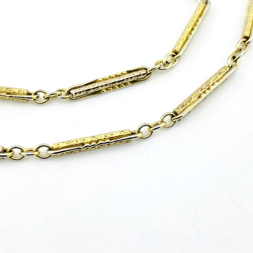 Vintage White Gold Filled Bar Link Pocket Watch Chain – WHB & Co – 13 Inches