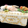 Antique Victorian Limoges porcelain jewelry casket with sculpted hand holding flowers and gilt applied floral decoration