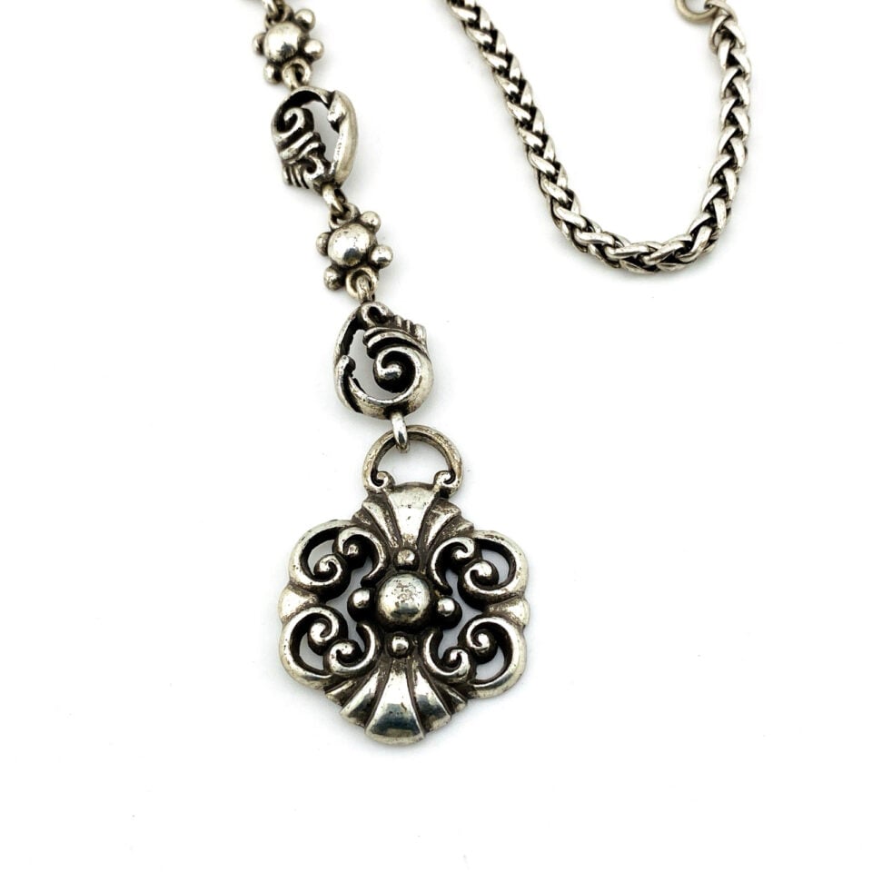 Brighton silver plated pocket watch chain with round fob and substantial links measuring ten and a half inches