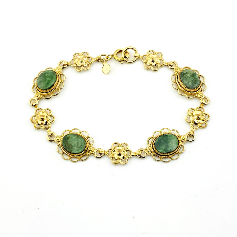 Connemara Marble Gold Filled Bracelet 12k 1/20 Vintage Filigree Links