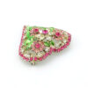 Vintage Dorothy Bauer heart brooch with pink clear and uranium green rhinestone flowers in silver plated metal