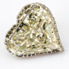 Vintage Dorothy Bauer heart brooch with pink clear and uranium green rhinestone flowers in silver plated metal