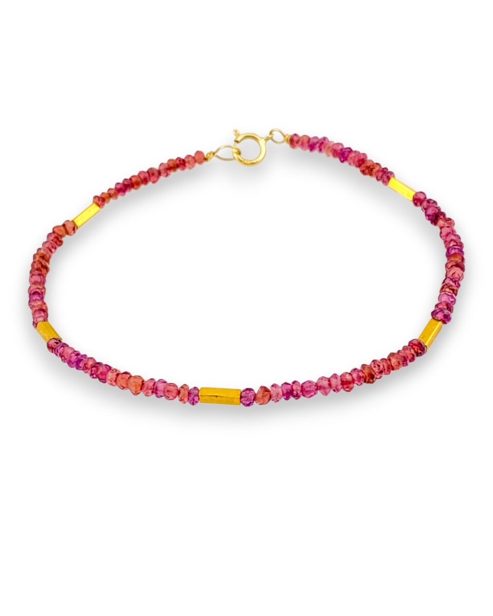 Rhodolite Garnet and 14k Gold Beaded Bracelet – By the Artist
