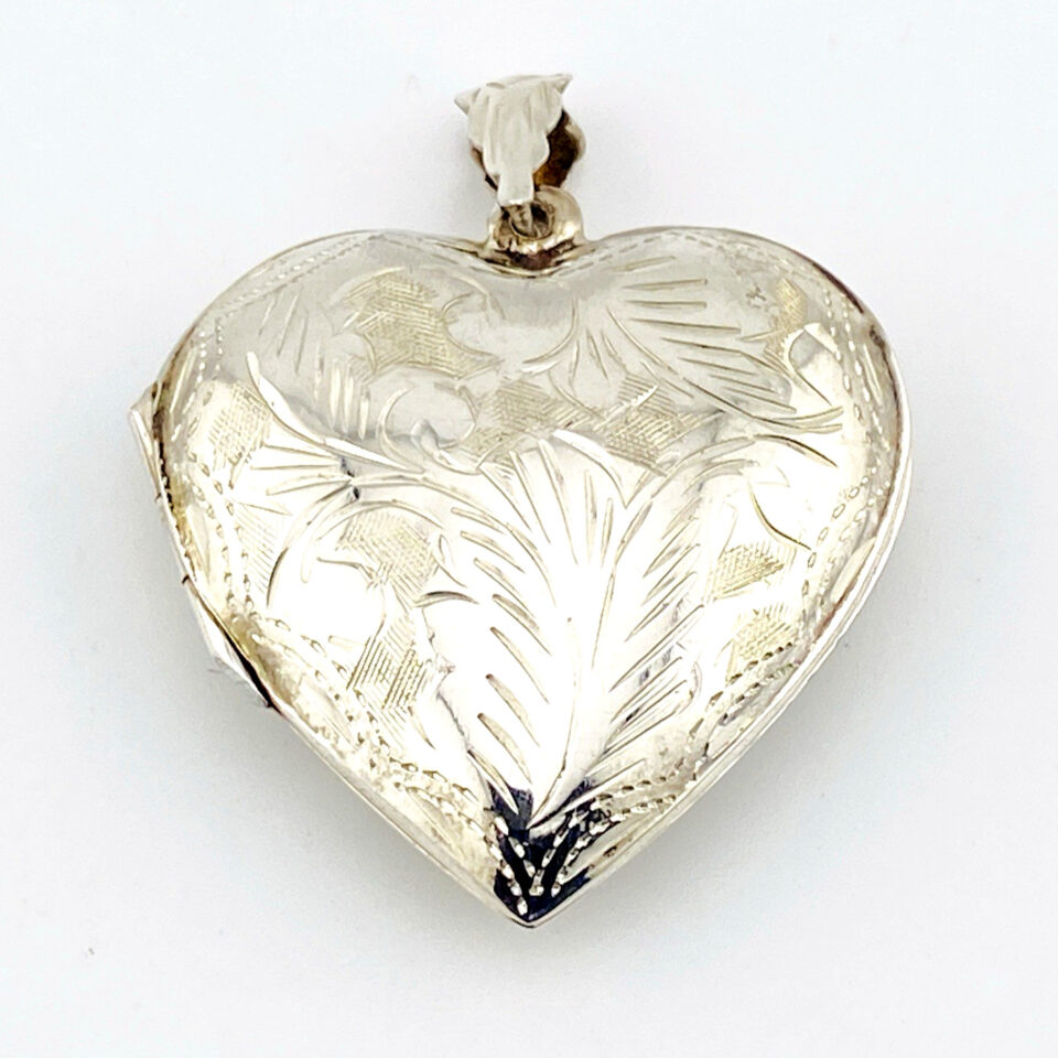 Large Sterling Silver Engraved Puffy Heart Locket Pendant Photo Holder