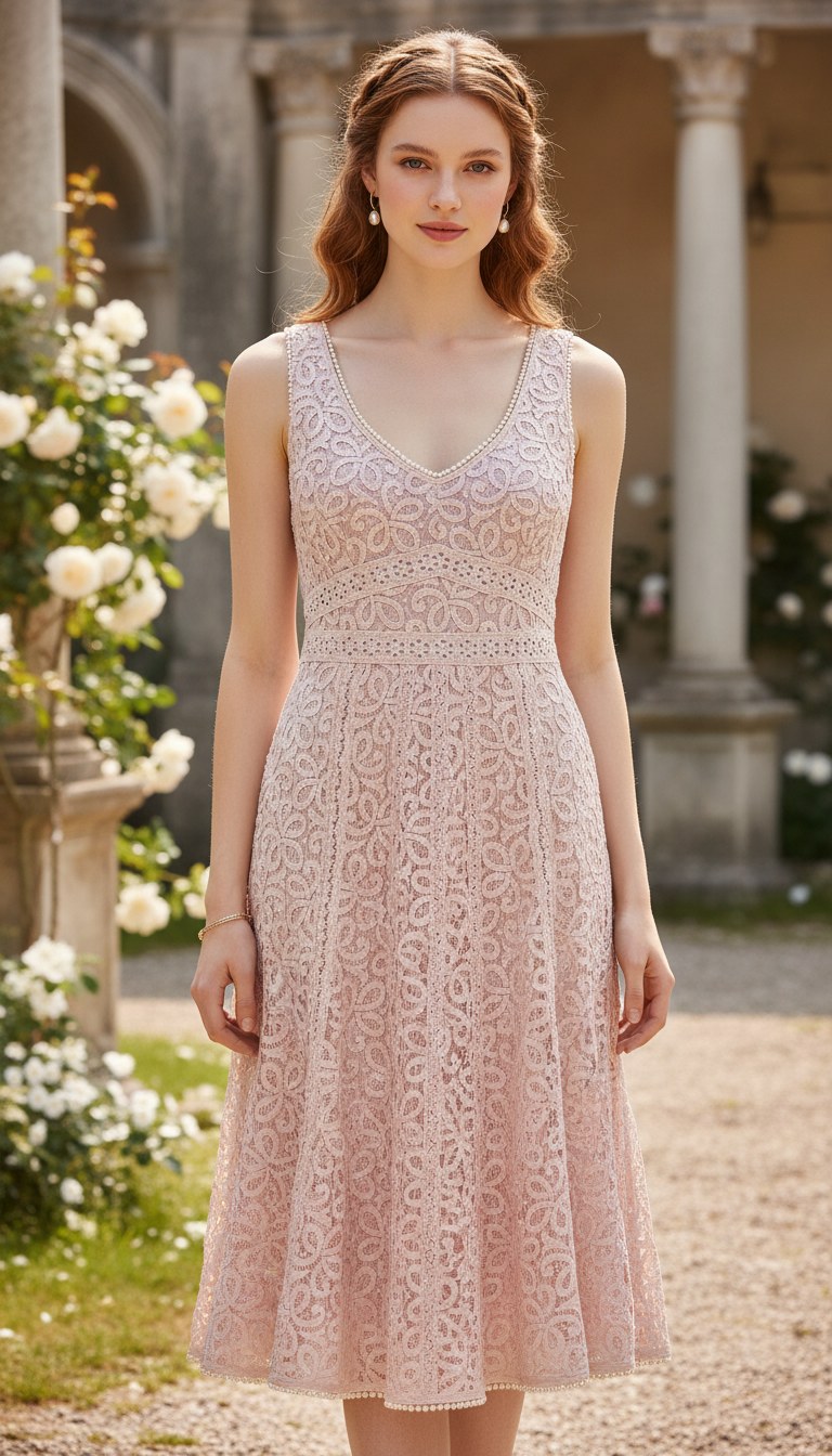 Nanette Lepore Blush Pink Lace Dress with Lavender Lining – Size M