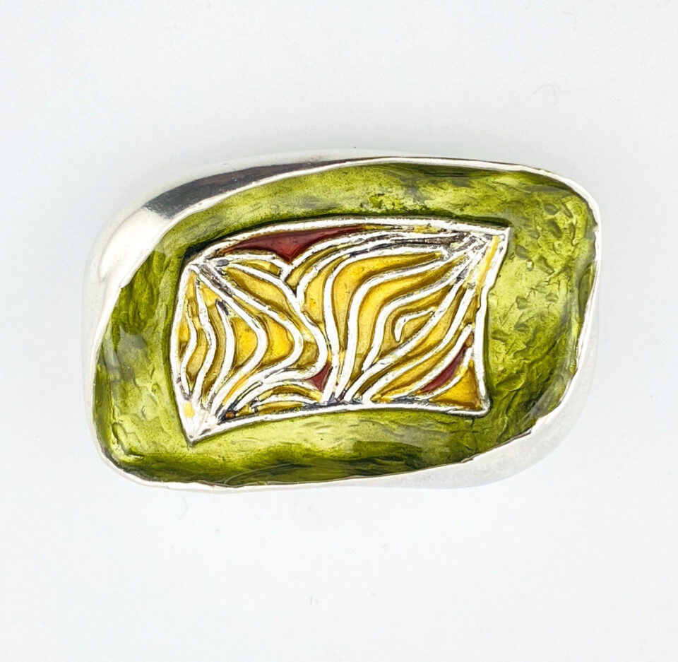 Norwegian Sterling Silver Enamel Brooch Pendant SV Modernist Green