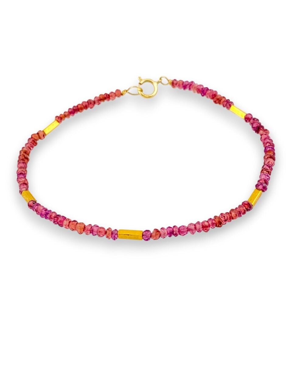 Rhodolite Garnet and 14k Gold Beaded Bracelet – By the Artist