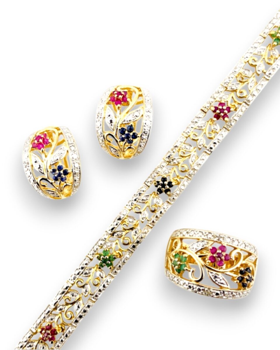 Ross Simons Gold Vermeil Bracelet, Earrings & Bombe Ring Set – Edwardian Inspired