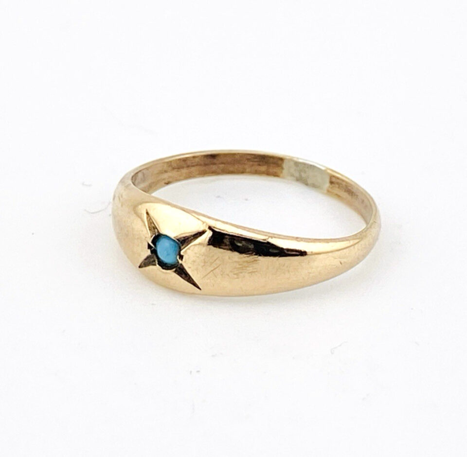 antique Victorian gold filled turquoise pinky ring size 2