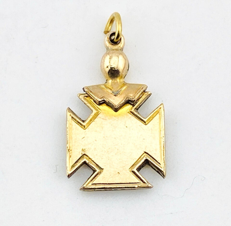vintage gold filled masonic charm blue enamel square compasses