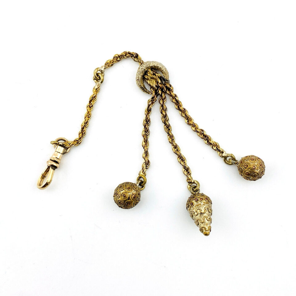 Antique Victorian Triple Drop Watch Fob Pendant with Swivel Dog Clip and Tassels