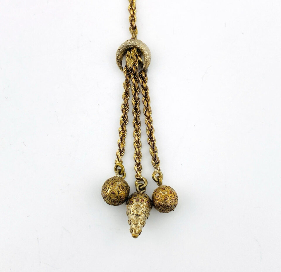Victorian tassel watch fob with granulation decorative drops