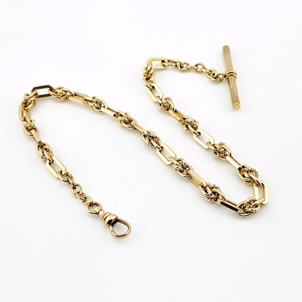 Antique Victorian Chunky Gold Filled Fancy Link Pocket Watch Chain Heavy Toggle 13.25 Inches