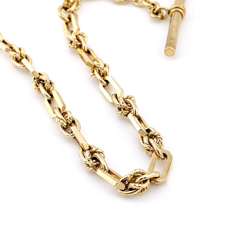 Victorian chunky gold filled fancy link watch chain with toggle