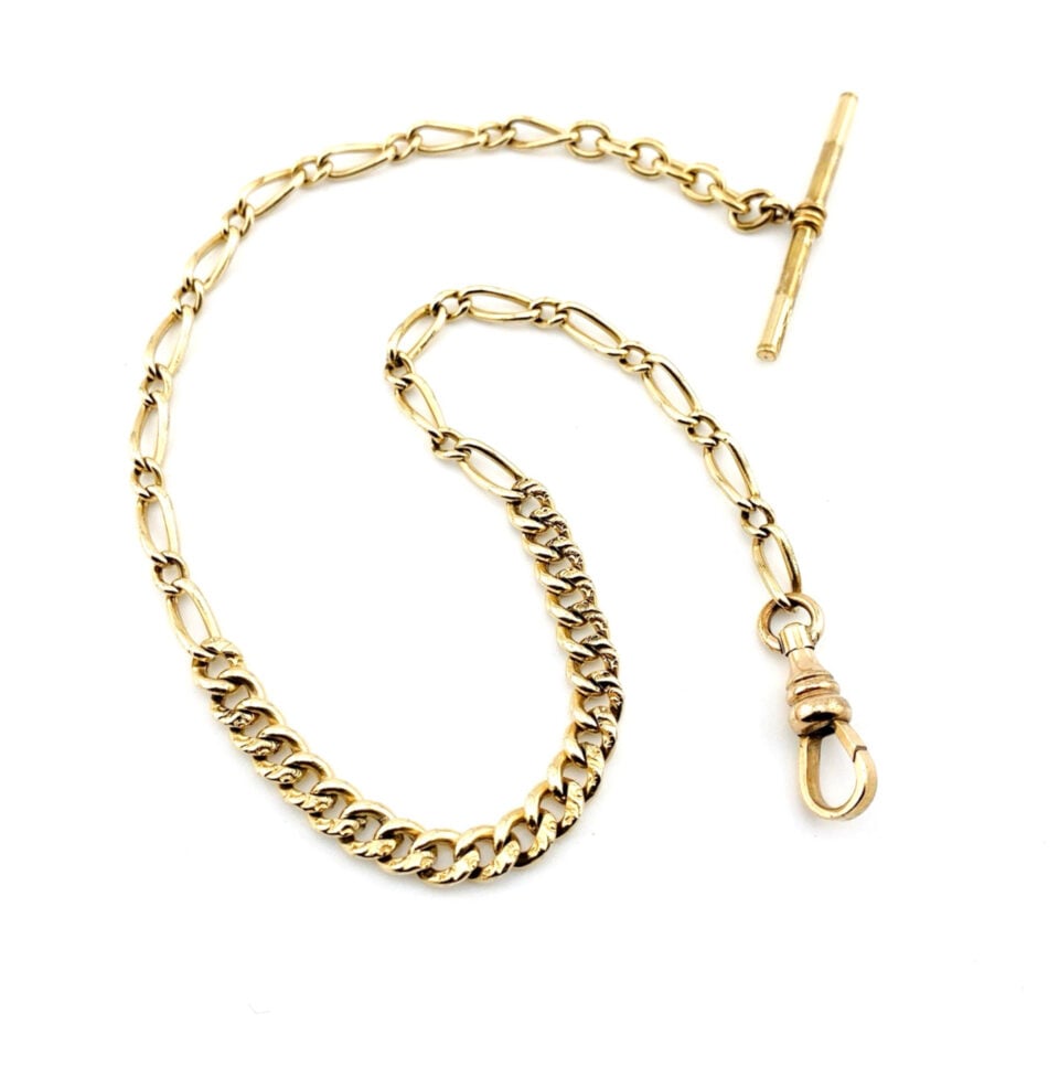 Antique Victorian Carved Curb & Long-and-Short Link Pocket Watch Chain — 13.25 in