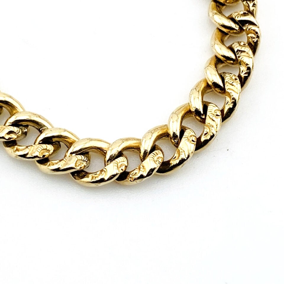 Antique Victorian pocket watch chain carved curb and long short links gold tone