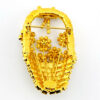 Signed Dorothy Bauer vintage gold tone flower basket brooch with pastel Swarovski crystals and red bow detail