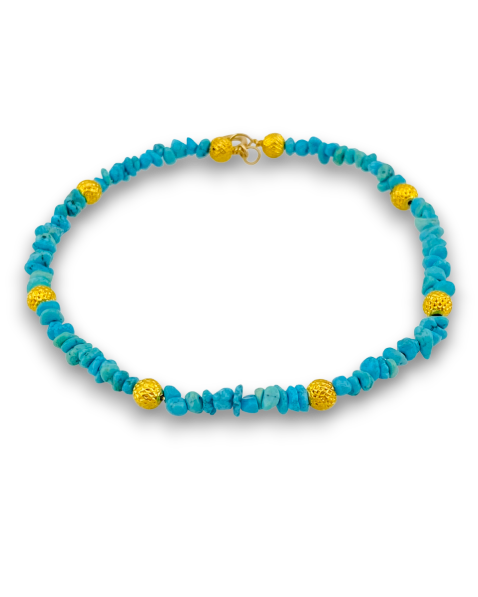 Sleeping Beauty Turquoise 14k Gold Bracelet with Textured 18k Beads – One of a Kind – By the Artist